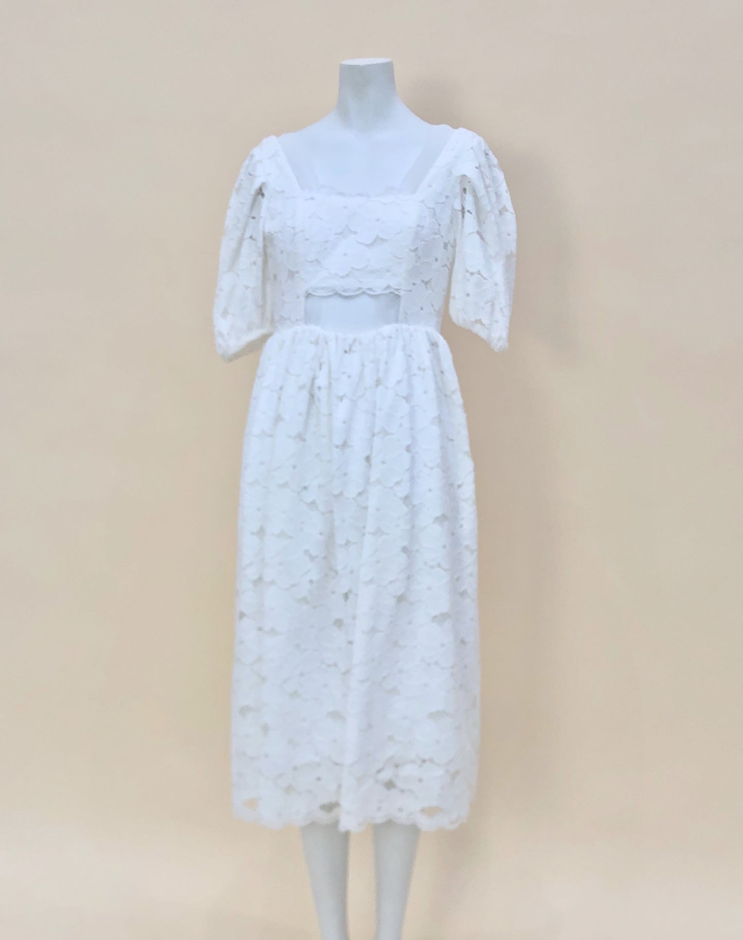 White Lace Pleated Dress