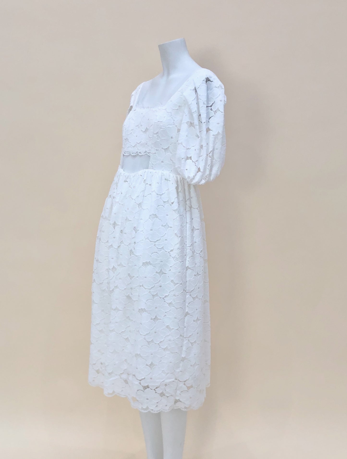 White Lace Pleated Dress