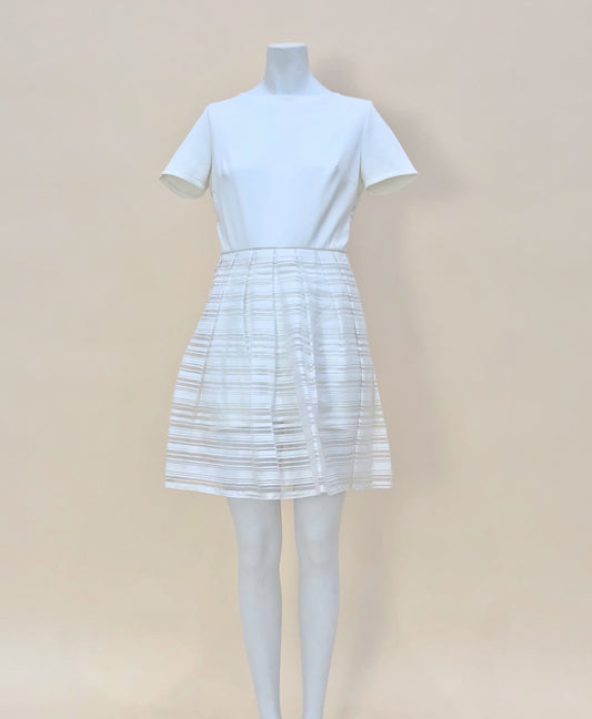 White Tee Stripe Pleated Dress
