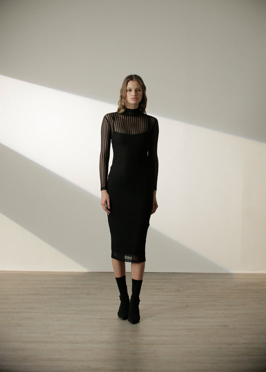 Margaux Dress in Black Stripe